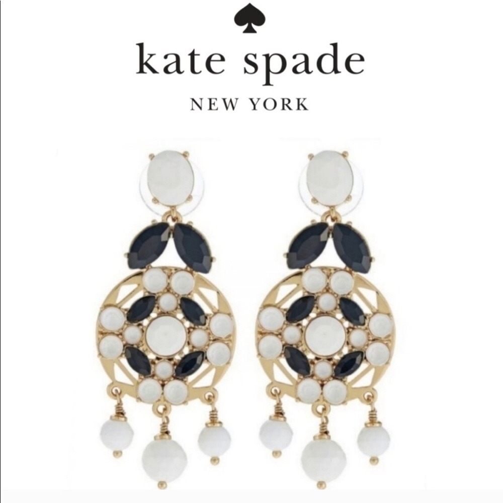 Kate Spade Jeweled Tie Black & White Drop Earrings
